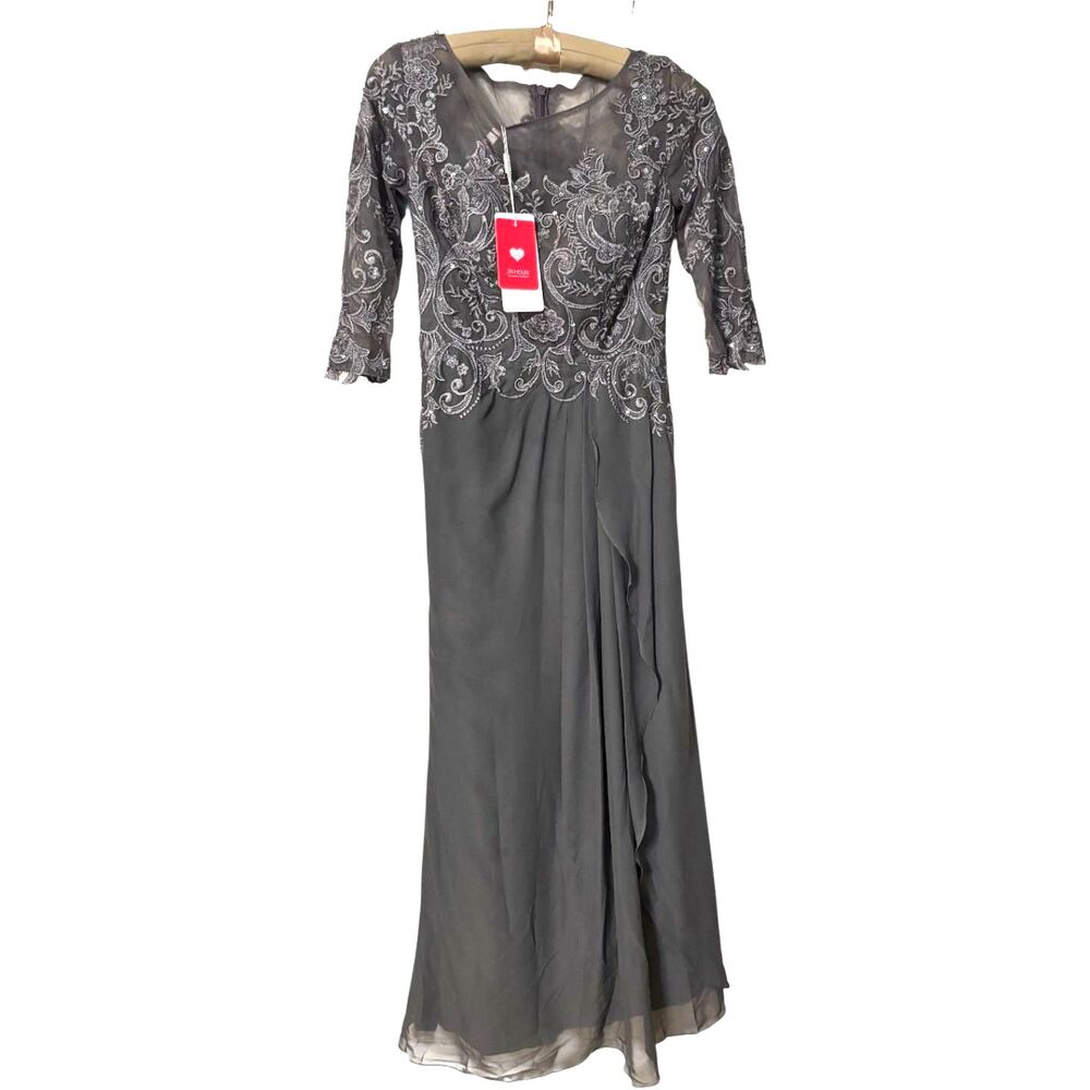 JJ's House Grey Mother of the Bride Formal Gown Size 6 Embroidered Beaded NWT